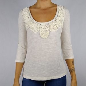 NWT Loft ivory rosette 3/4 sleeve top